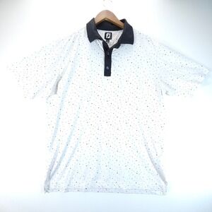 FootJoy Polo Shirt Mens Large White Black Dot Golf Performance Athleisure Casual